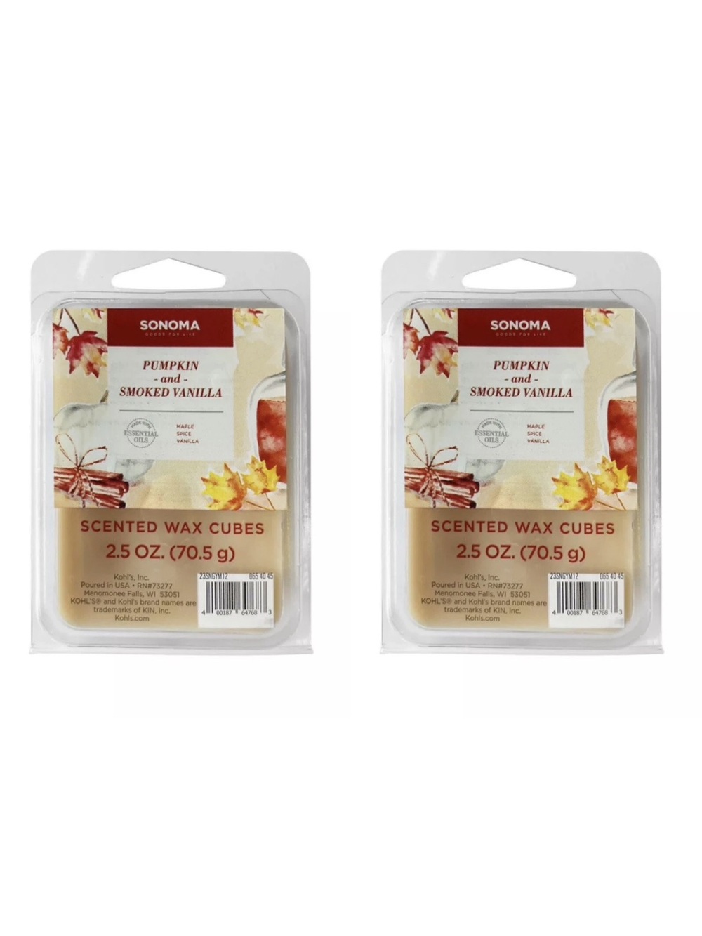 Sonoma Wax Melts 2 Pack Fall Scented Cubes 2.5oz Pumpkin Smoked Vanilla